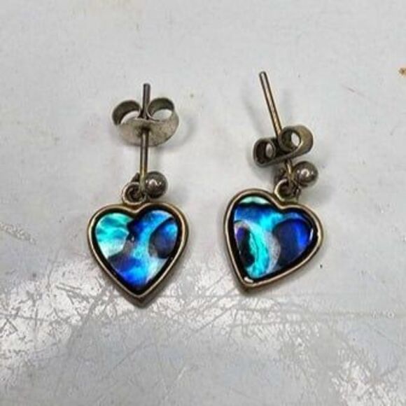 Lot of 2 Drop/Dangle Abalone/Mother of Pearl Dainty Earrings Silver Tone - Picture 2 of 3